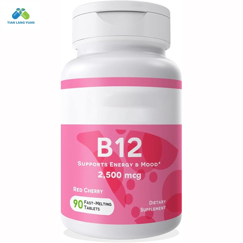 OEM Private Label Vitamin B12 Tablets Red Cherry Flavor B12 Vitamins Pills Supplement Support Whole Body Health