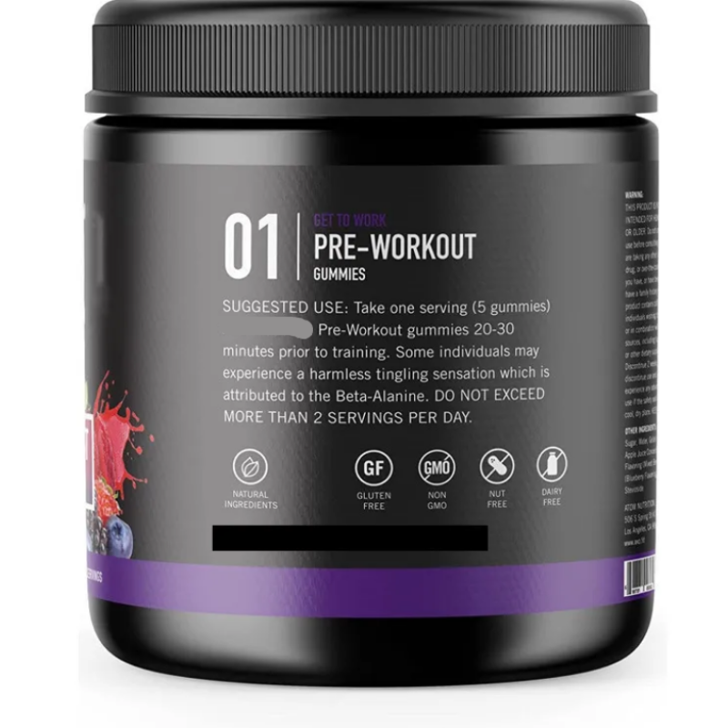 Private Label Package Nutrition Pre Workout Gummies Mixedberry Flavor Strengthen and Muscle Support Energy Prior the Training