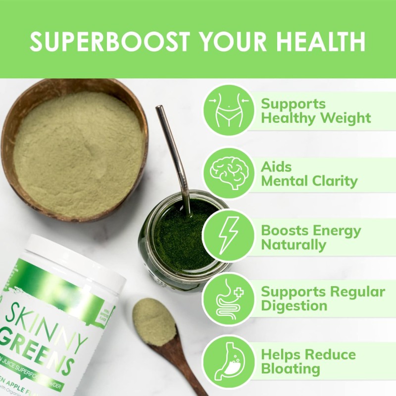 Skinny Greens Powder Natural Supergreen Supplement Green Apple Flavor Supports Healthy Weight OEM Package