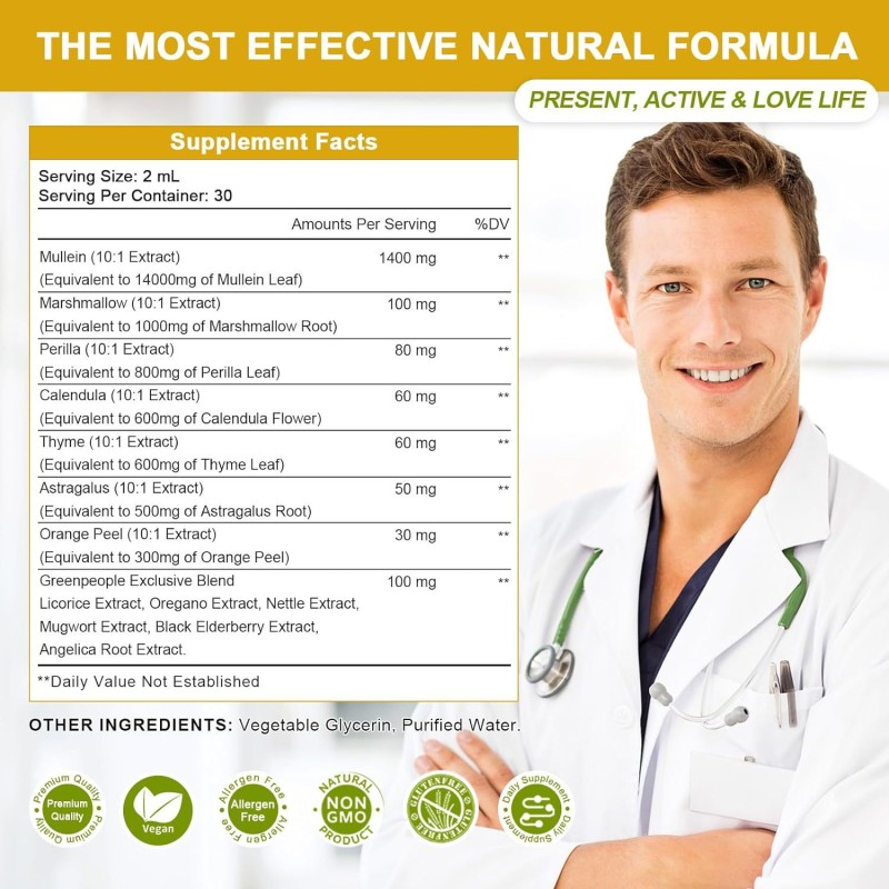 OEM Package Mullein Extract Liquid Drops for Lung Cleanse and Detox Respiratory Drops Health Supplement Vegan