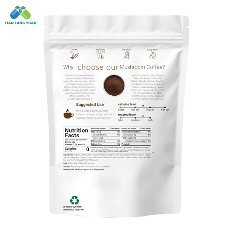 Mushroom Coffee Powder Instant Arabica Coffee Beans 10 in 1 Mushrooms Blending Lion's Mane Chaga Reishi Mushrooms Private Label