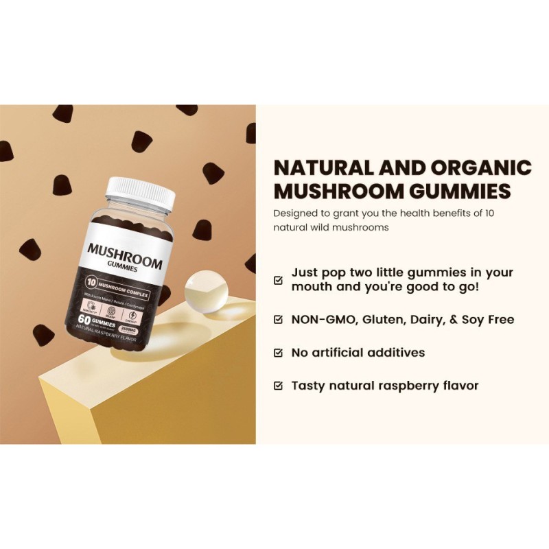 OEM Package Mushroom Gummies Supplements Complex 10 in 1 2500mg Mushrooms Gummiess with Lions Mane Reishi Mushroom for Memory