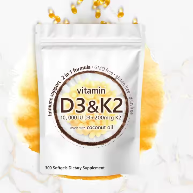 OEM Health Supplement Vitamin K2 Softgel Vegan Raw Material 10000iu Vitamin D3 K2 Capsules 300caps Vitamin D3 K2 Powder