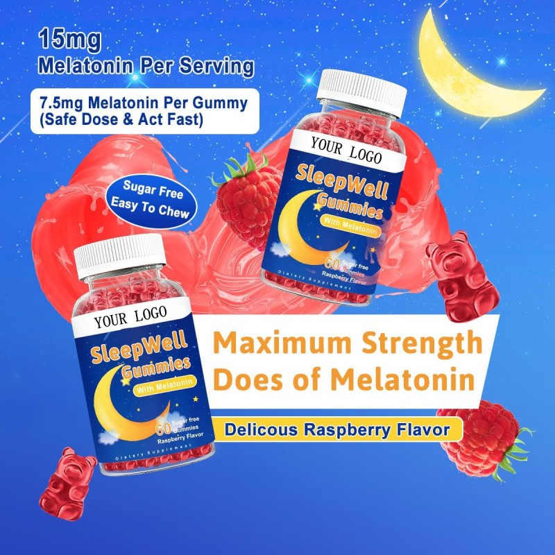 OEM Package Sleep Well Gummies for Sleep Recovery Raspberry Flavor Sugar Free Melatonin Gummies Health Supplement Vegan