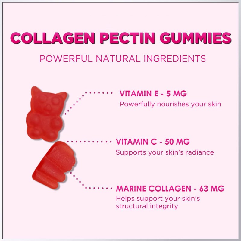 Private Package Collagen Gummies Nutrition Support Vitamin E+C Supplement for Skin Joint Hair and Nail 60 Gummies