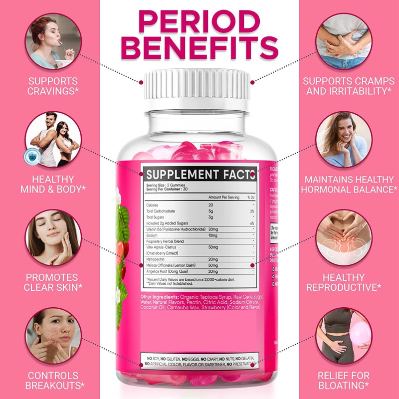 OEM Package PMS Gummies for Women with Dong Quai and Vitamin B6 Sugar Free  Health Supplement Vegan Private Label