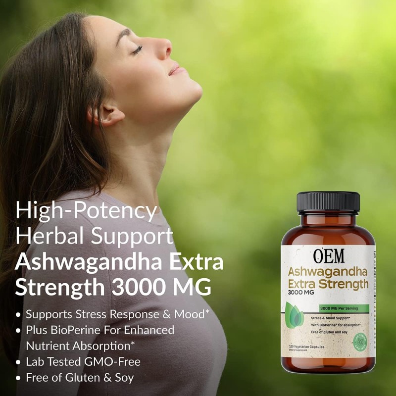 Ashwagandha Extract Capsule Men Vegan Organic Health Supplement Natural Ashwagandha Capsules Energy Boost Private Package