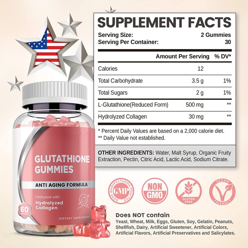 OEM Package Glutathlone Gummies with 30mg Collagen for Whitening Anti Aging Formula Booster Energy Wholesale Price