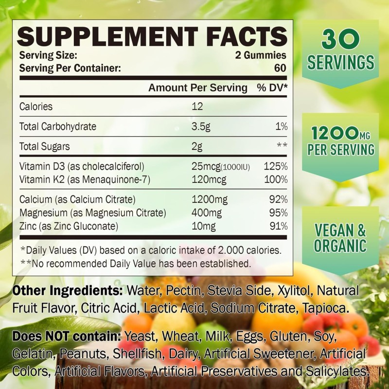 OEM/ODM Calcium Magnesium Zinc Gummies with Vitamin D3 & B12 for Bone & Teeth Strength Muscle & Immune