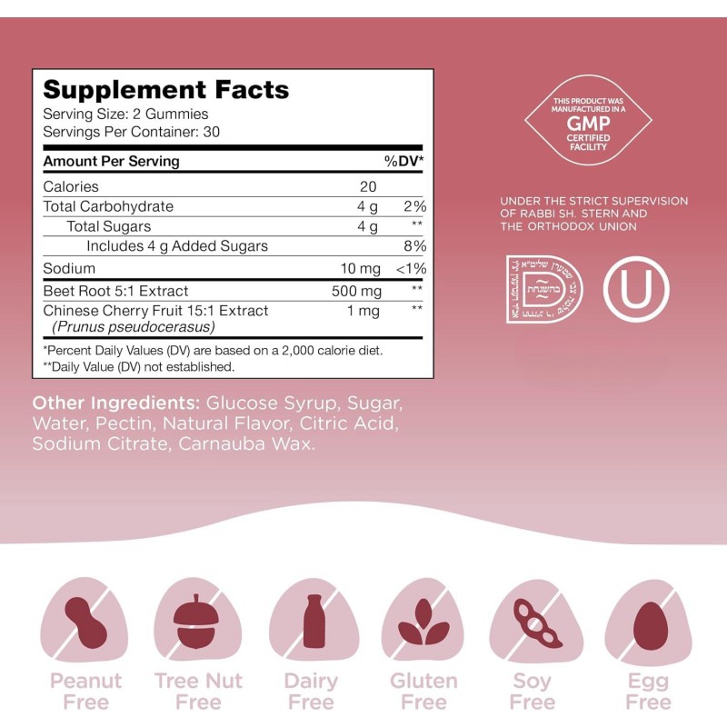 Private Label Sugar-Free Beet Root Gummies for Adults Energy & Heart Health Support Vegan Non-GMO & Gluten Free