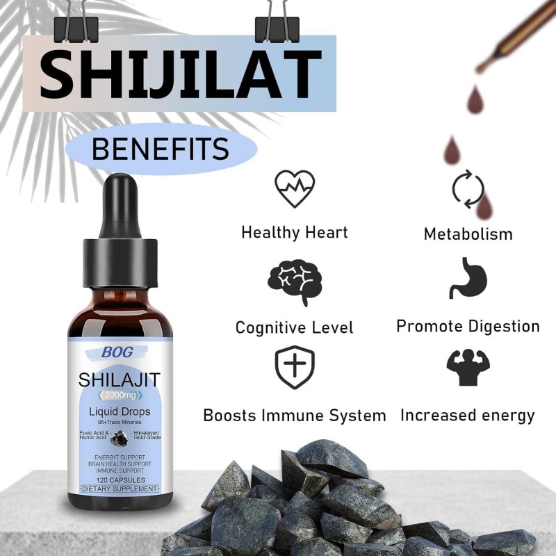 Hot Sale Shilajit Resin Organic Liquid Supplement Natural Shilajit Liquid Drop Contain 85 Trace Mineral