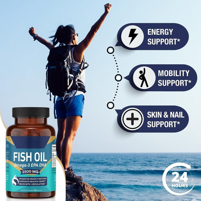 Omega 3 Fish Oil Softgels Support Brain Eye HealthSupports Heart Brain & Immunity
