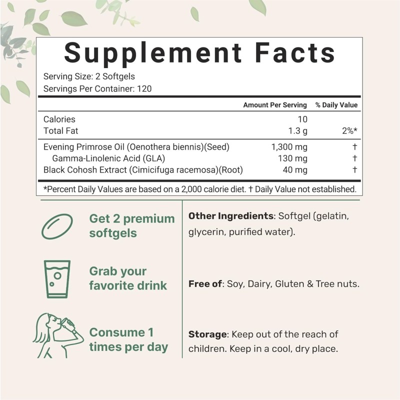 OEM ODM Organic Evening Primrose Oil Capsule Softgel With Black Cohosh Extract for Skin and Hair Support