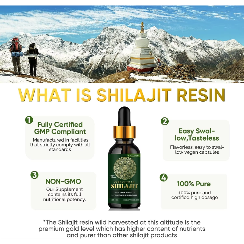 OEM/ODM Shilajit Resin Organic Liquid Shilajit Himalayan  Drop Contain 85 Trace Minerals Drops