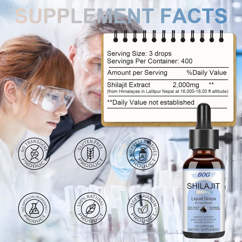 Hot Sale Shilajit Resin Organic Liquid Supplement Natural Shilajit Liquid Drop Contain 85 Trace Mineral