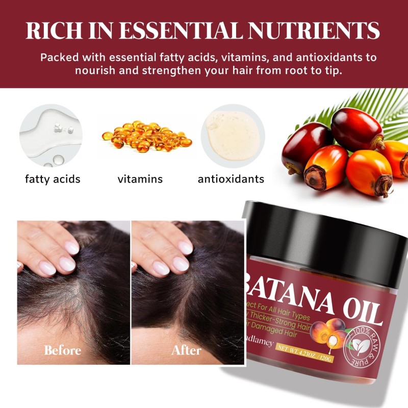 Raw Batana Oil for Hair Growth, Repairs Damaged Hair & Skin, Reduces Hair Loss