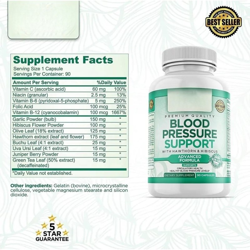 Private Label Natural Blood Pressure Support Capsules Dietary Supplement with Vitamins Heart Health