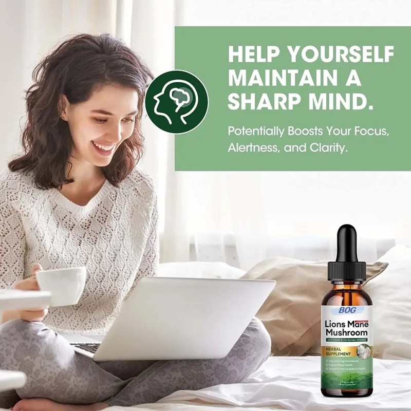 Lion's Mane Drops Mushroom Extract Drops Tincture Liquid Organic for Memory, Focus & Clarity