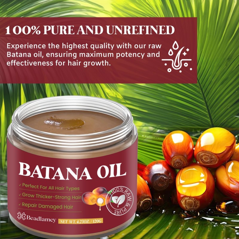 Raw Batana Oil for Hair Growth, Repairs Damaged Hair & Skin, Reduces Hair Loss