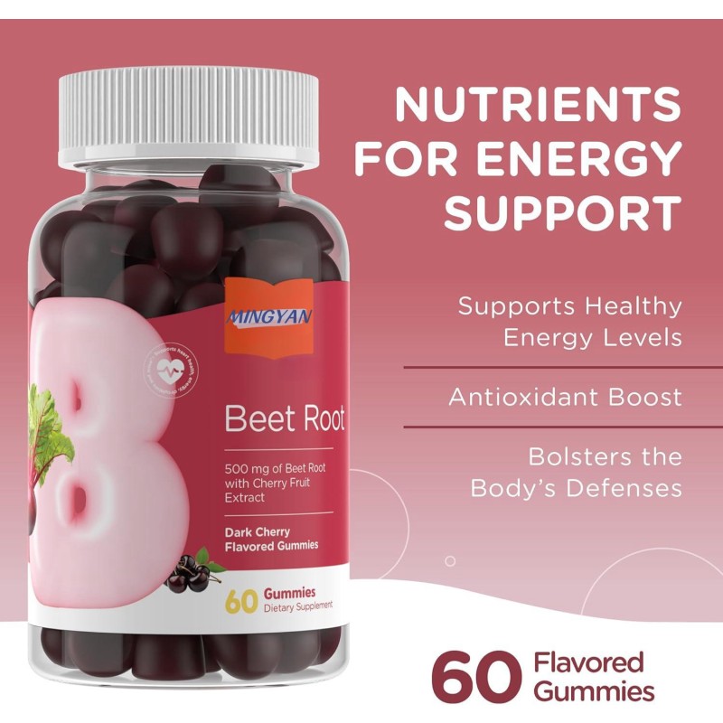 Private Label Sugar-Free Beet Root Gummies for Adults Energy & Heart Health Support Vegan Non-GMO & Gluten Free