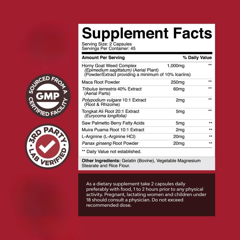 OEM/ODM Horny Goat Weed Capsules With Tribulus Saw Palmetto L Arginine and Tongkat Ali Extract