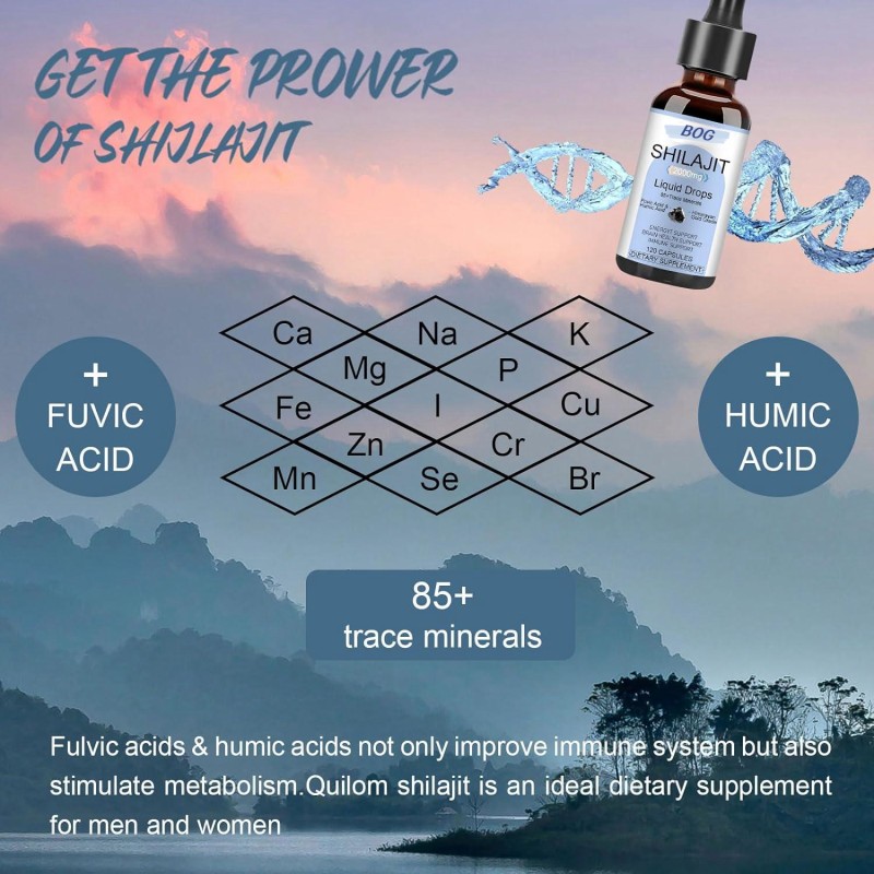 Hot Sale Shilajit Resin Organic Liquid Supplement Natural Shilajit Liquid Drop Contain 85 Trace Mineral