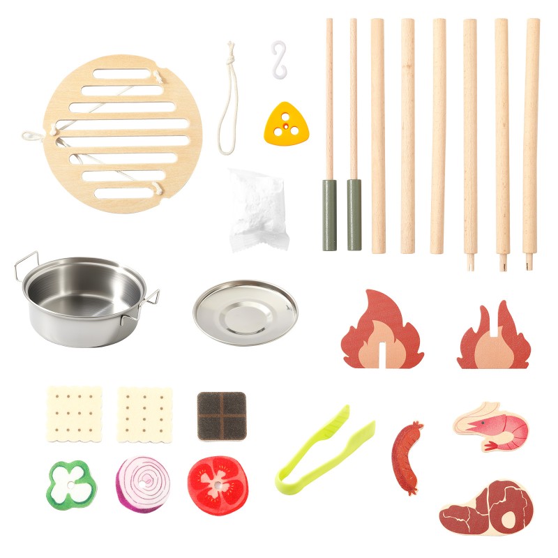 BBQ Toy Factory - Wooden Grill Play Set Food