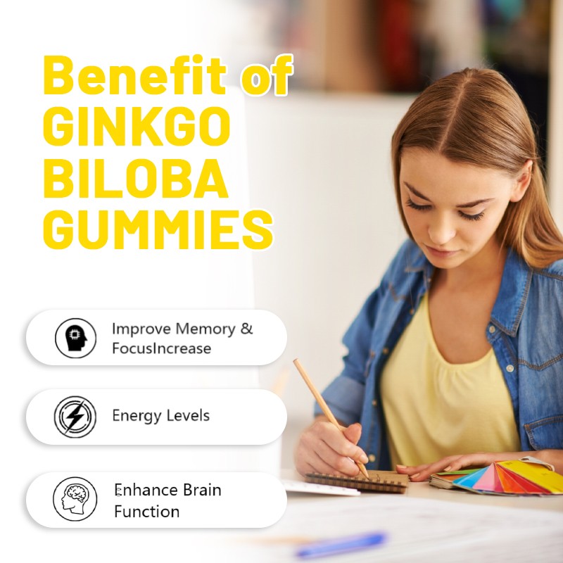 ODM Ginkgo Biloba Gummies - Memory & Focus & Natural Energy Brain Health Support 60 Count