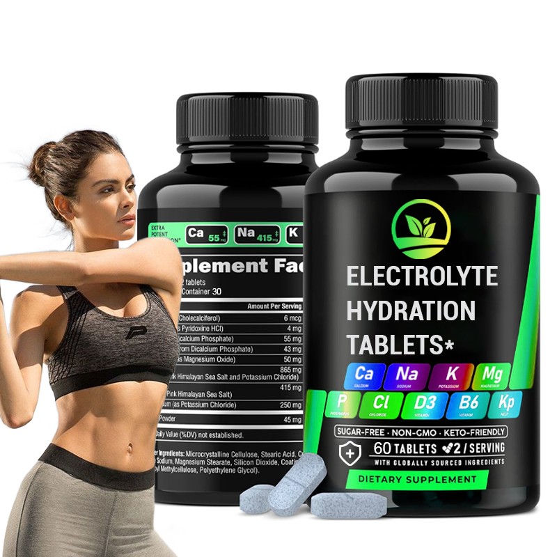 OEM Wholesale Factory Hydration Electrolytes Tablets With Magnesium Sodium Potassium Chloride Vitamins D3 & B6 and Kelp Powder