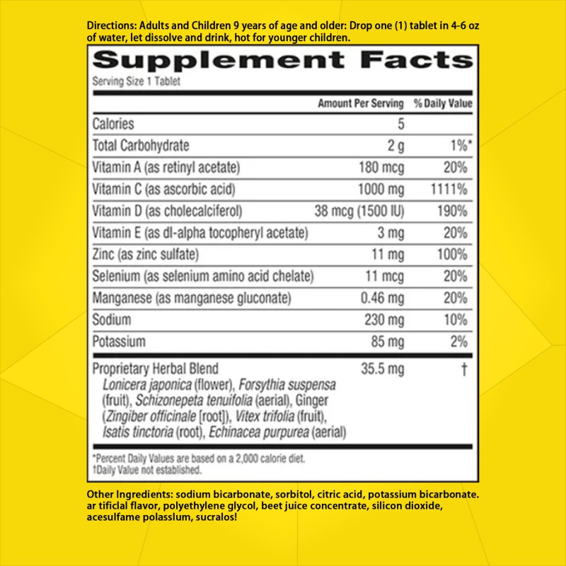 Wholesaler Supplier Immune System Support Supplements Effervescent Tablets with Vitamin C & D & Zinc OEM Flavor