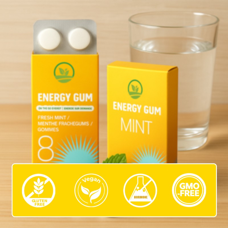ODM Focus Gum with Vitamin B6 B12  Taurine  Fresh Mint Sugar-Free Energy Supplement  Caffeine Gum