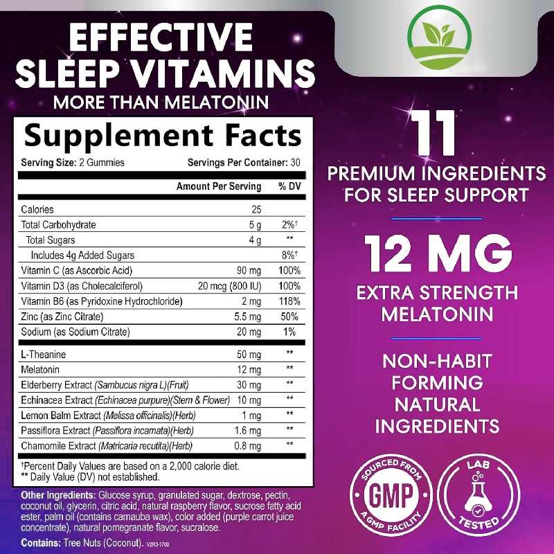 OEM Vegan Melatonin Sleep Gummies Supplement L-theanine Melatonin Gummies Elderberry Glycinate Vitamin Gummies Improved Sleep