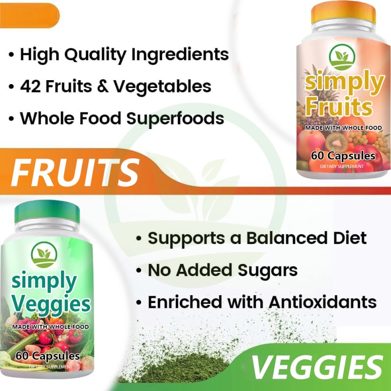 OEM Whole Food Superfood Capsules - 90 Fruit & 90 Veggie Blend, Rich in Natural Vitamins & Minerals