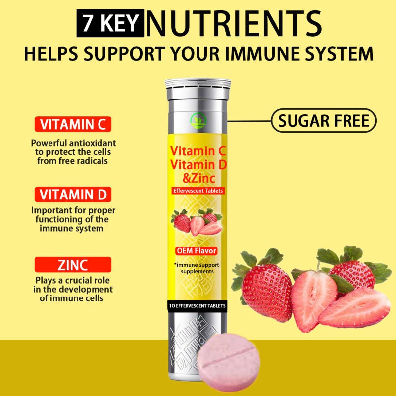 Wholesaler Supplier Immune System Support Supplements Effervescent Tablets with Vitamin C & D & Zinc OEM Flavor