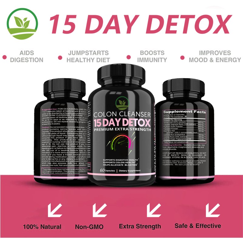 OEM  Colon Cleanse 15 Day Detox Capsules for Gut Health and Fat Burning Supplement Improve Digestive Detox Gut and Colon Support