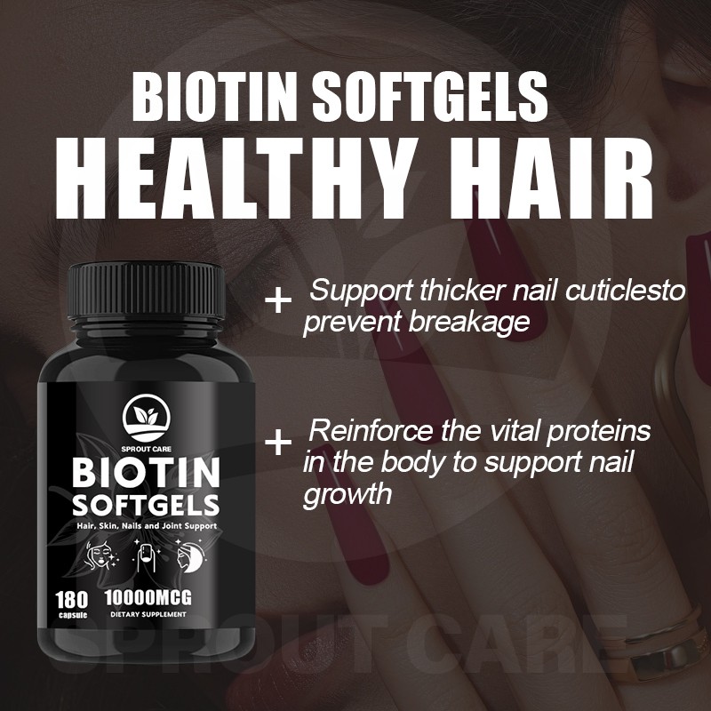 Private Label Biotin Softgels Capsules 10000mcg Organic Keratin Capsule for Hair Skin and Nails Vitamins Supplement