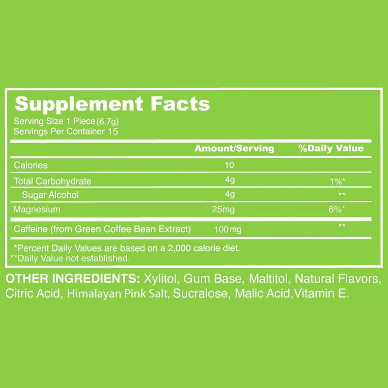 OEM Wholesale Energy Gum 15 Pieces Caffeine Chewing Gum Sour Apple for Energy Support and Breath Fresh Adult Herbal Supplement