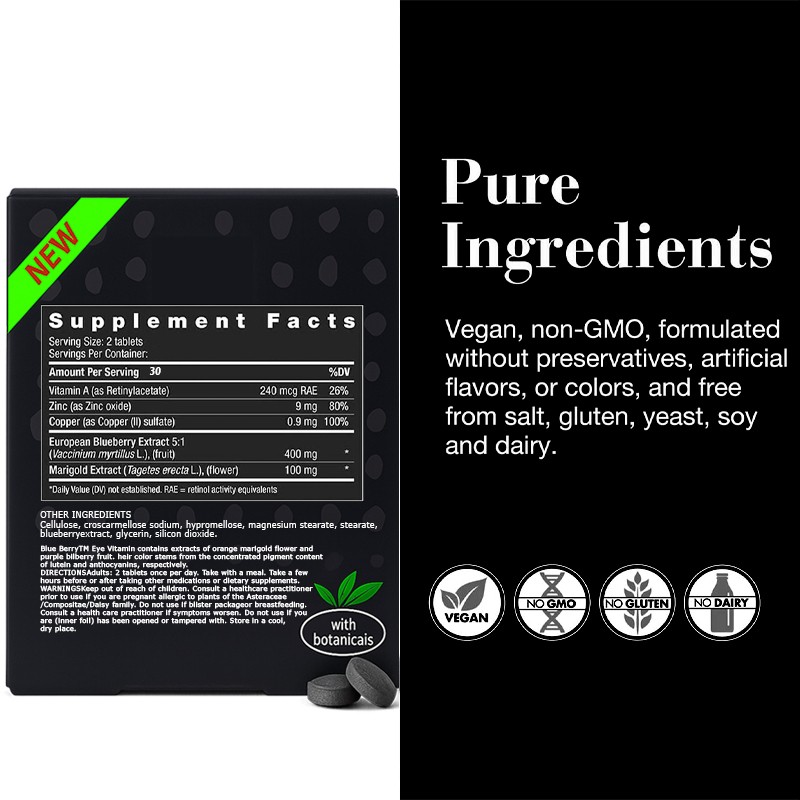 OEM Vegan Blueberry Eye Health Chewable Tablets with Vitamin Zinc to Protect Eye Vision Screen Time Eye Support Supplement