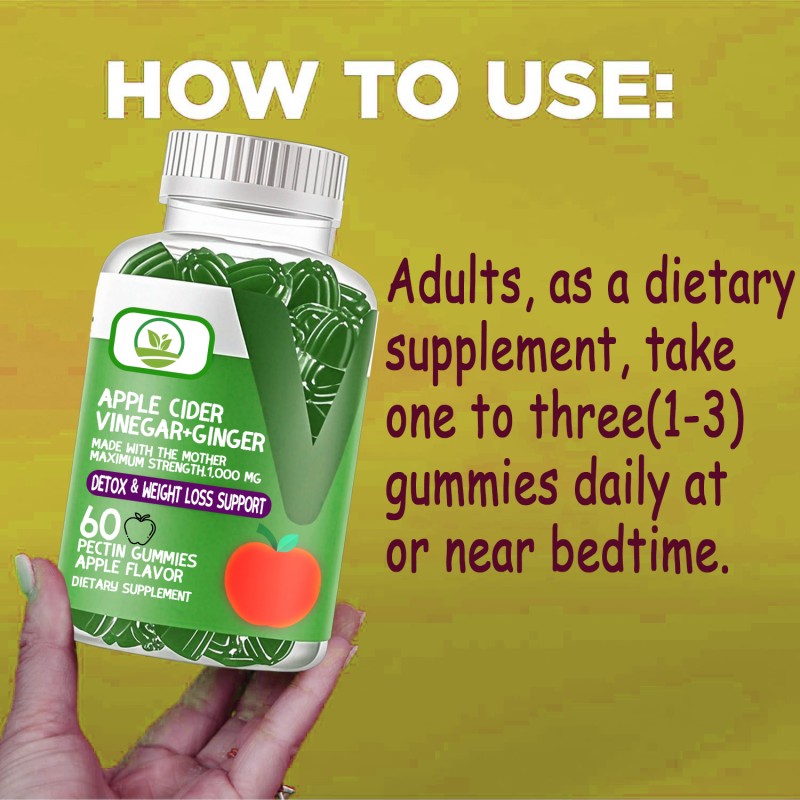 OEM Hot Selling Organic Apple Cider Vinegar Ginger Gummies for Weight Management Detox Herbal Supplements