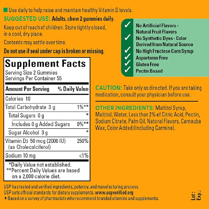 OEM Private Label Sugar Free Natural Vitamin D3 Gummies Energy Mood and Bone Joint Dietary Supplement for Adults