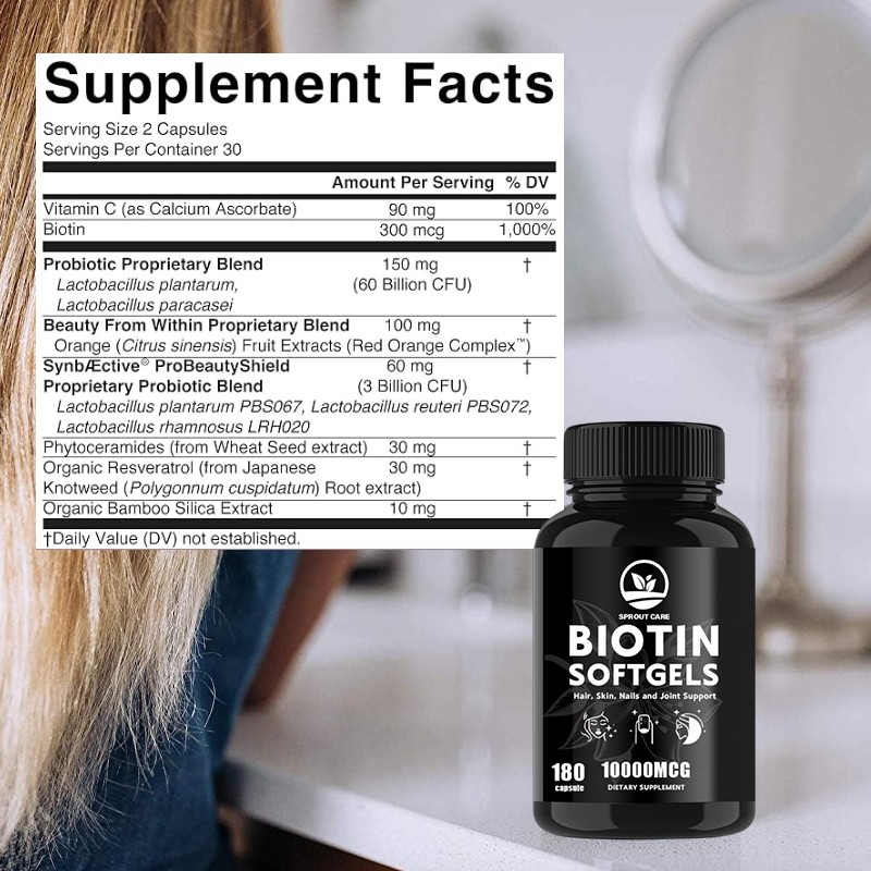 Private Label Biotin Softgels Capsules 10000mcg Organic Keratin Capsule for Hair Skin and Nails Vitamins Supplement
