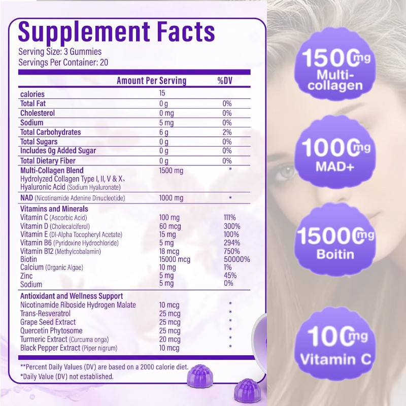 ODM NAD+ Vitamin Gummies For Brain Health & Natural Detox Support DNA Repair & Metabolism