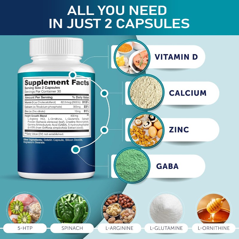 OEM Private Label Height Growth Capsules Bone Growth Kids Teens Growth Top Pills Adults Calcium Herbal Supplement