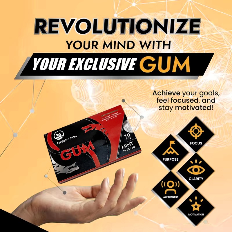 OEM Sugar - Free Energy Gum with Caffeine Vitamins L-Theanine for Energy Focus Mint Chewing Gum Pills Vegan Supplement