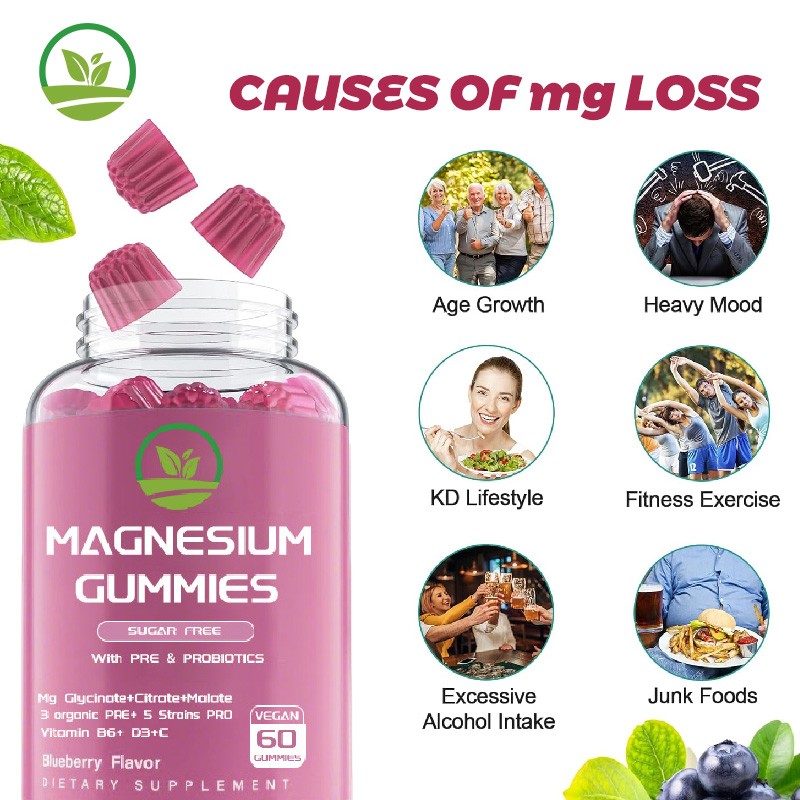 OEM/ODM Magnesium Glycinate Gummies Magnesium Potassium Supplement with Vitamin B /D Relax Sleep Heart Health Herbal Supplements
