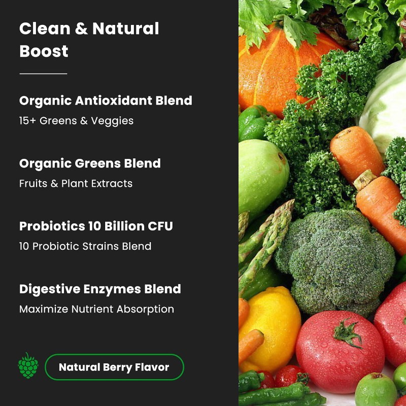 OEM Vegan Herb Extract Super Greens Blend Organic Superfoods Probiotics Powder Energy Drink Enzymes Energy Detox Powder