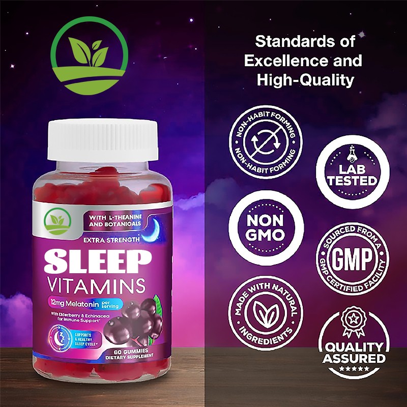 OEM Vegan Melatonin Sleep Gummies Supplement L-theanine Melatonin Gummies Elderberry Glycinate Vitamin Gummies Improved Sleep