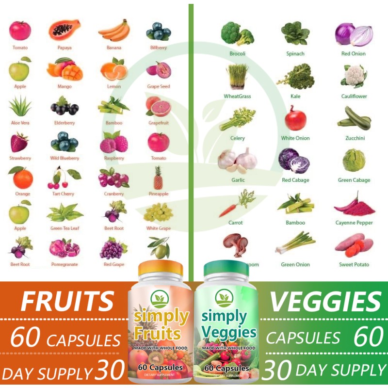 OEM Whole Food Superfood Capsules - 90 Fruit & 90 Veggie Blend, Rich in Natural Vitamins & Minerals