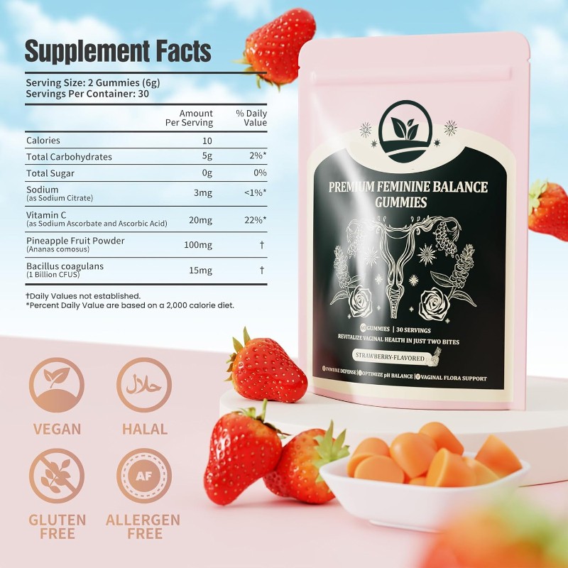 Factory Wholesale Premium Feminine Balance Gummies for Women Gummy Vitamins and Probiotics Balance Enhancing Herbal Supplement