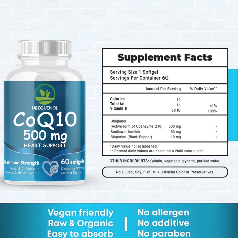 OEM /ODM CoQ10 Dietary Supplement for Heart Support Softgels Antioxidant Support Herbal Supplement